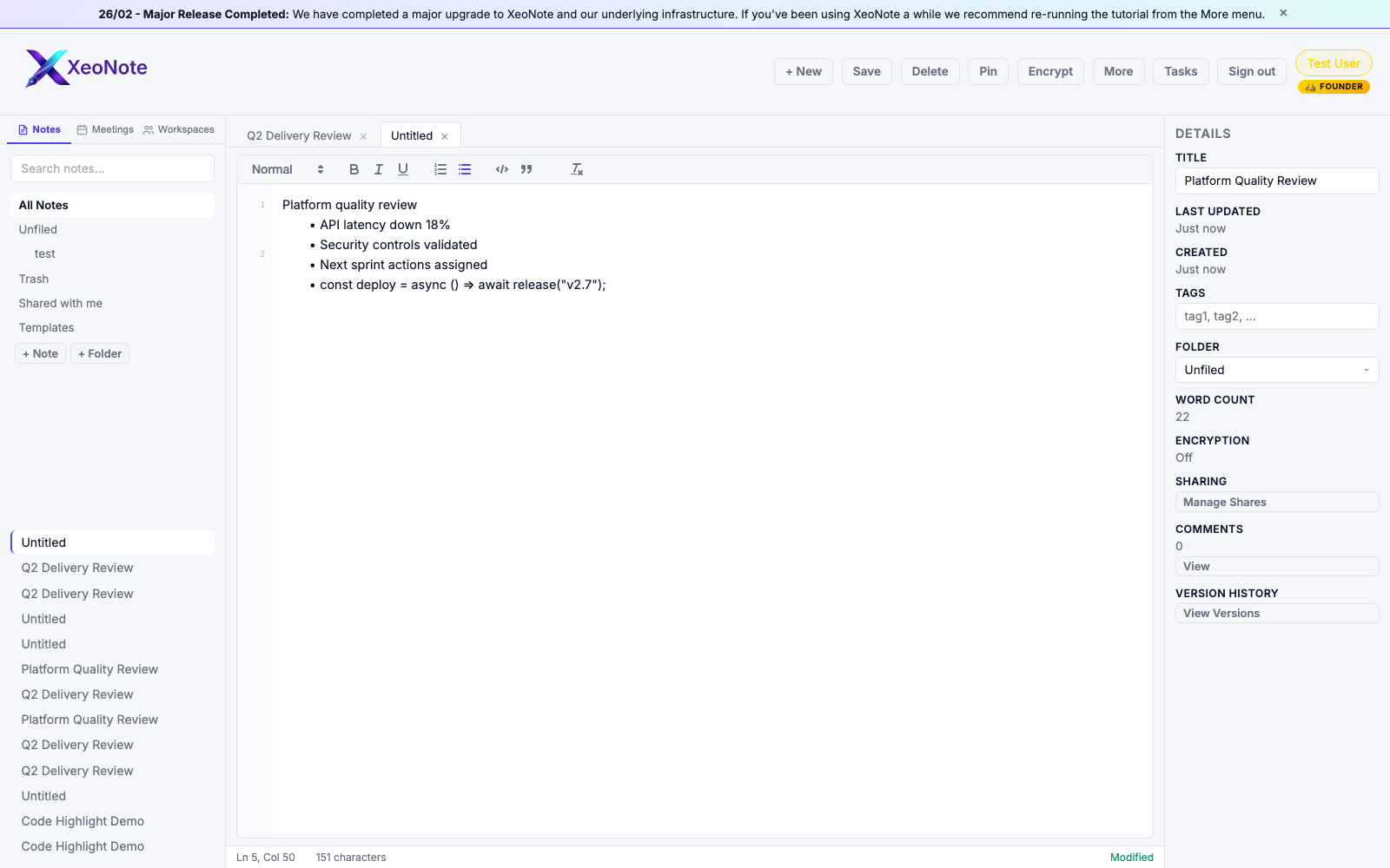 XeoNote main product interface
