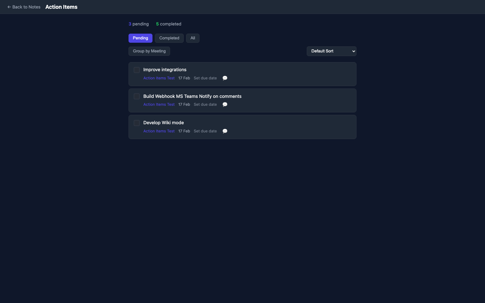 XeoNote action items tracker