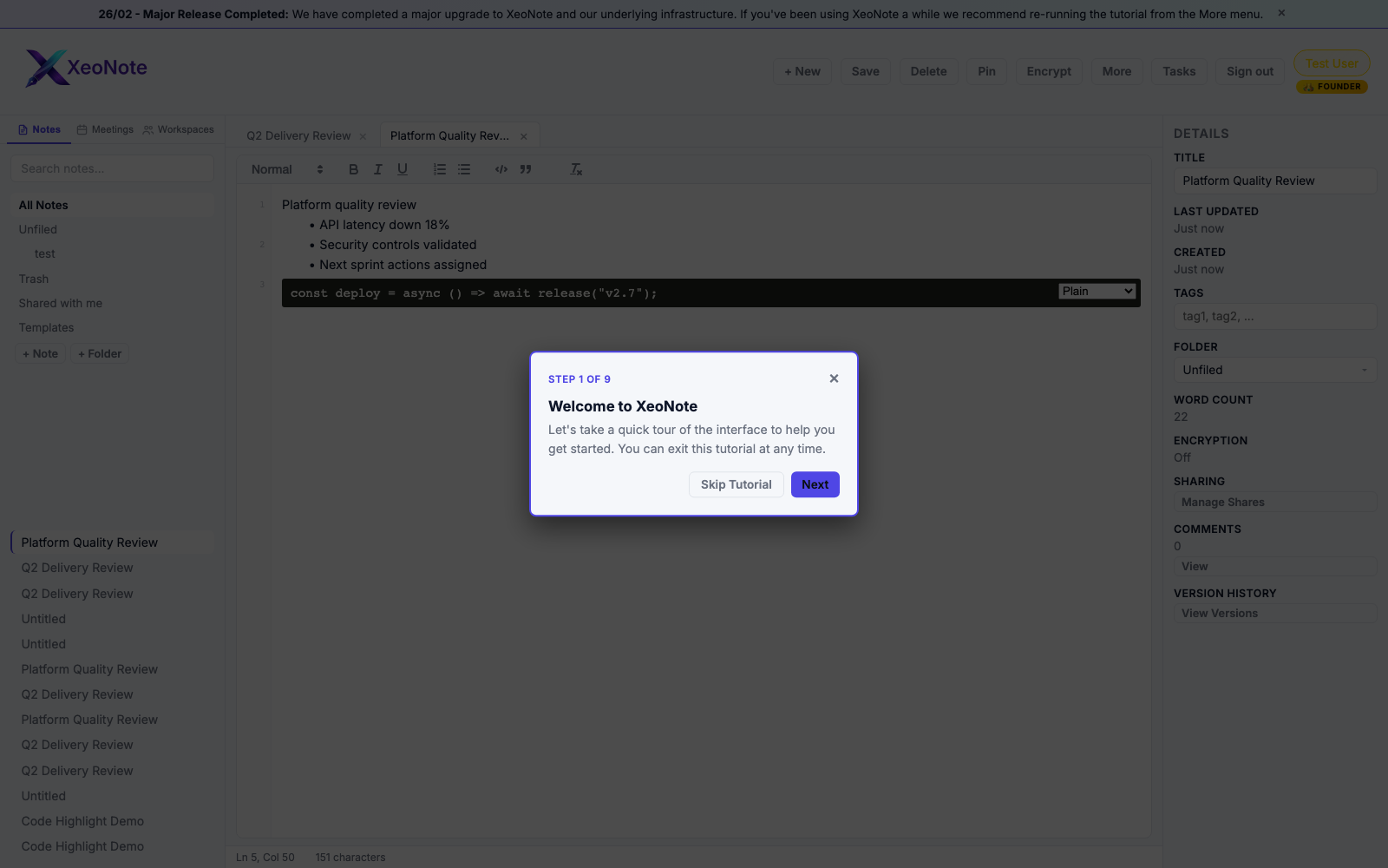 XeoNote in-app tutorial